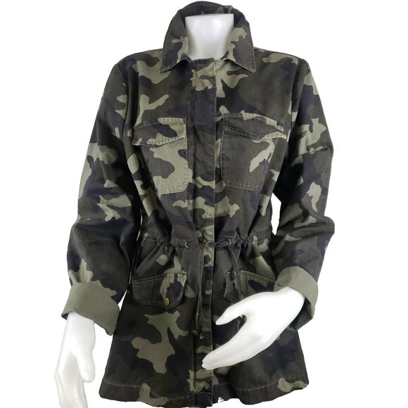 JustFab Anorak Jacket Womens Large Camo Cotton Canvas Unlined Drawstring Waist - Picture 1 of 10